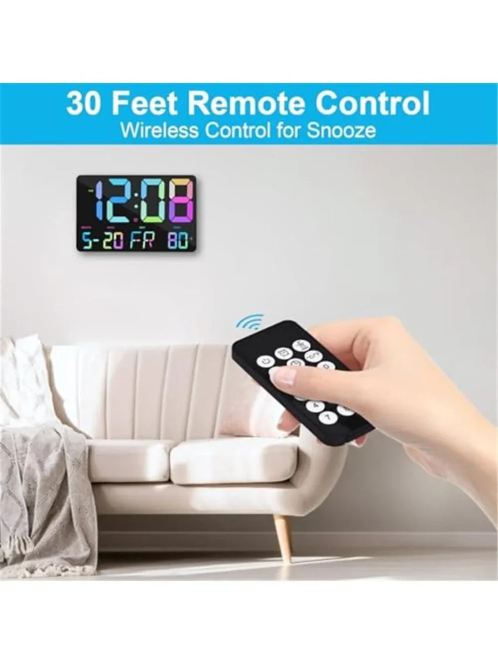 Large LED Digital Wall Clock Remote Alarm Temperature Date Heavy Sleeper